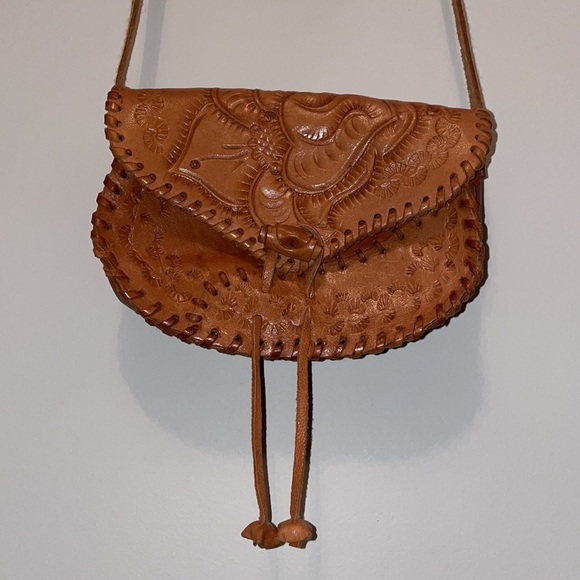 Real Leather Little Brown Floral Crossbody Bag - Picture 3 of 6